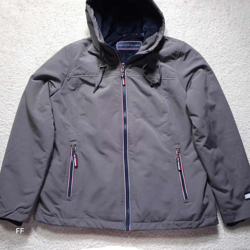 Tommy Hilfiger Men's Hooded Insulated Jacket Medium Gray Fleece Lined M